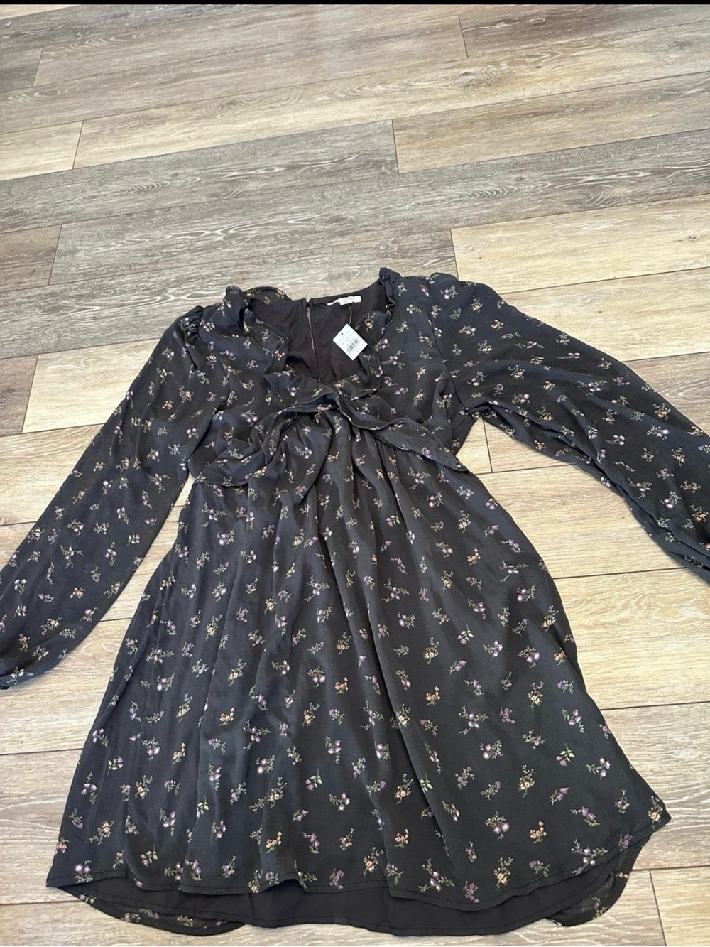 American Eagle Floral Ruffle Mini Long Sleeve Dress